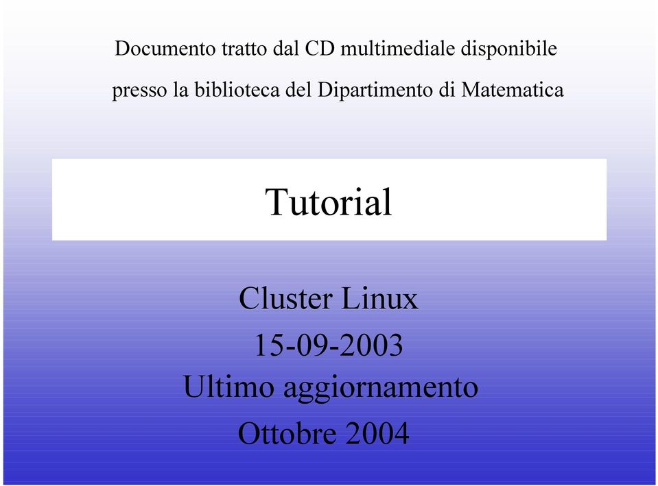 Dipartimento di Matematica Tutorial