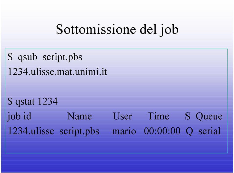 it $ qstat 1234 job id Name User Time