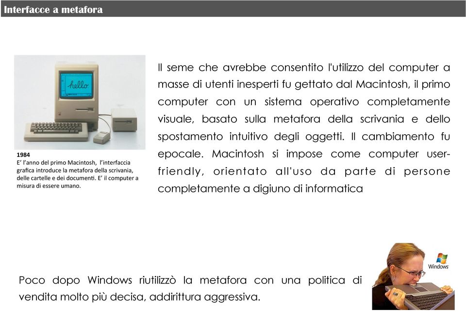 Il seme che avrebbe consentito l'utilizzo del computer a masse di utenti inesperti fu gettato dal Macintosh, il primo computer con un sistema operativo completamente visuale,