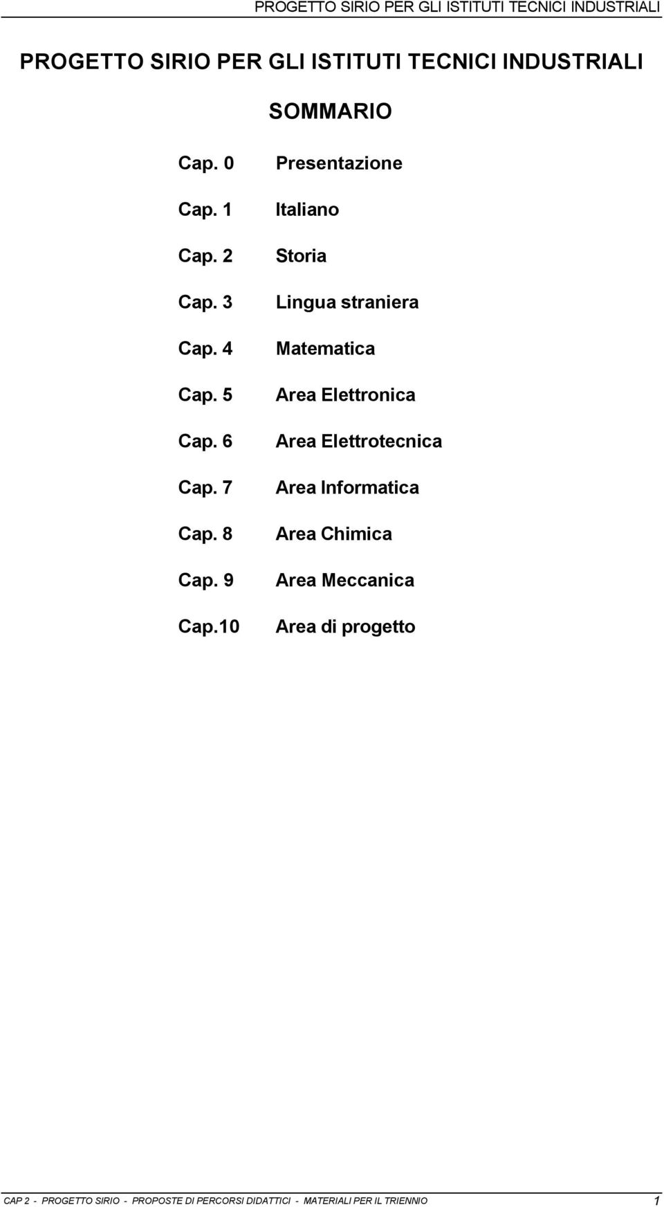 10 Presentazione Italiano Storia Lingua straniera Matematica Area Elettronica Area Elettrotecnica Area