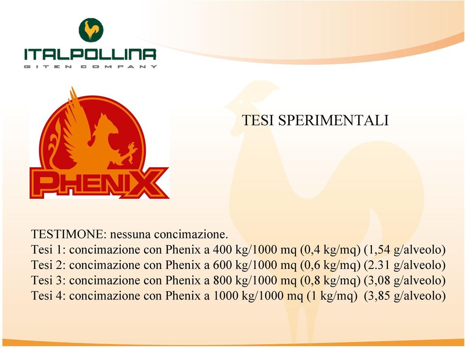 concimazione con Phenix a 600 kg/1000 mq (0,6 kg/mq) (2.