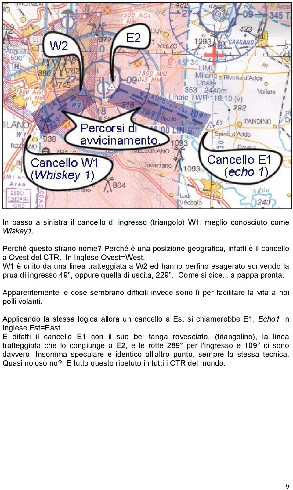 Apparentemente le cose sembrano difficili invece sono lì per facilitare la vita a noi polli volanti. Applicando la stessa logica allora un cancello a Est si chiamerebbe E1, Echo1 In Inglese Est=East.