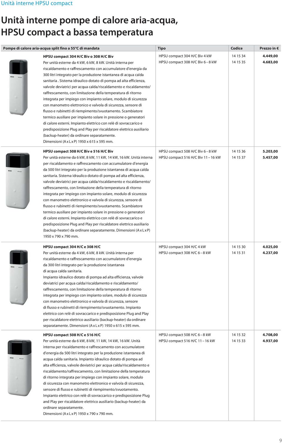 Unità interna per riscaldamento e raffrescamento con accumulatore d energia da 300 litri integrato per la produzione istantanea di acqua calda sanitaria.