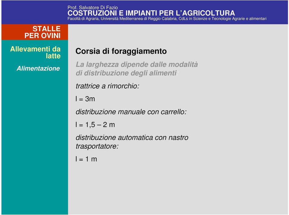 larghezza dipende dalle modalità di distribuzione degli alimenti: trattrice a rimorchio: l =