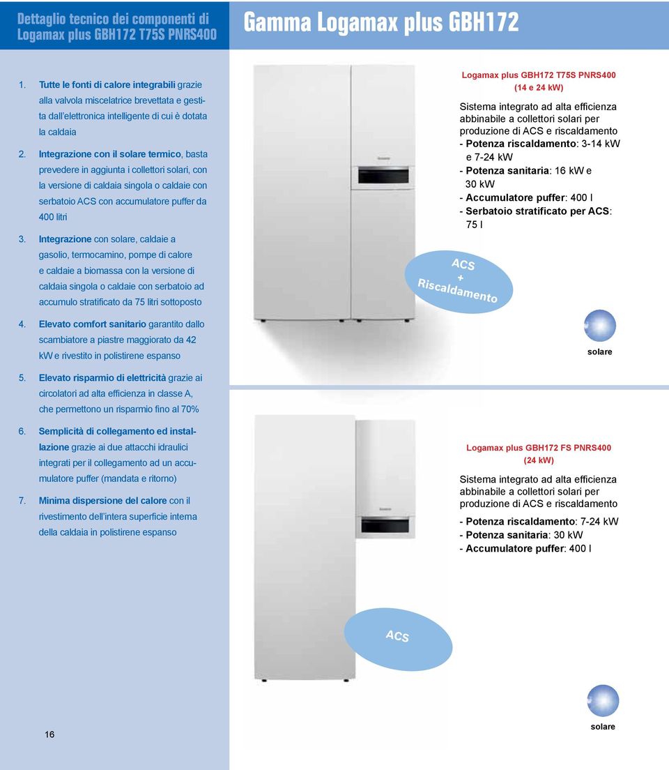 Integrazione con il solare termico, basta prevedere in aggiunta i collettori solari, con la versione di caldaia singola o caldaie con serbatoio ACS con accumulatore puffer da 400 litri 3.