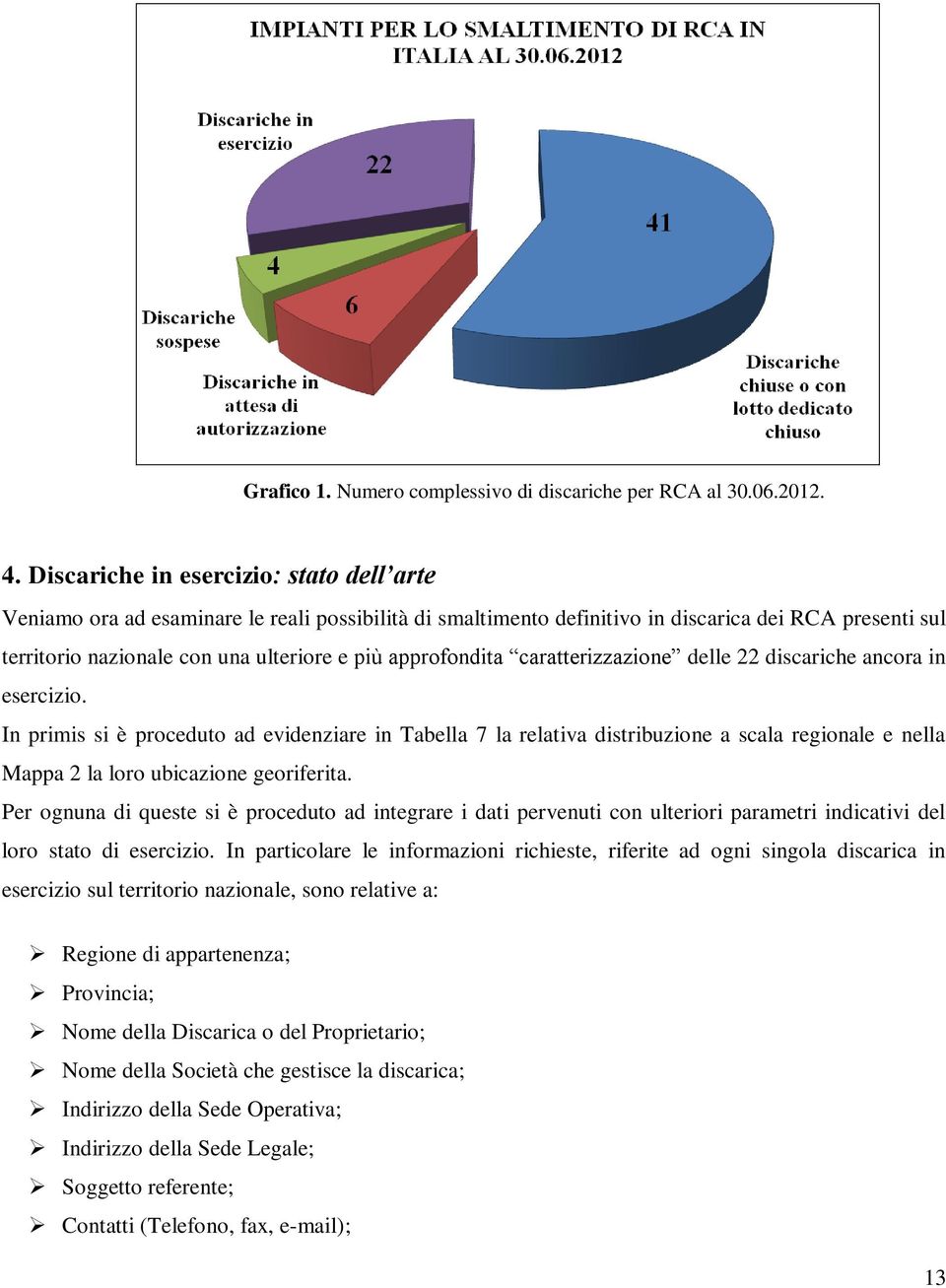 approfondita caratterizzazione delle 22 discariche ancora in esercizio.