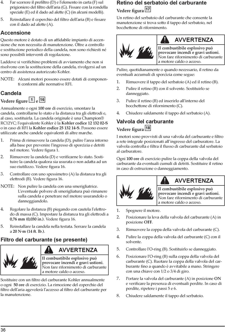 Oltre a controllo e sostituzione periodico della candela, non sono richiesti né sono possibili interventi di regolazione.