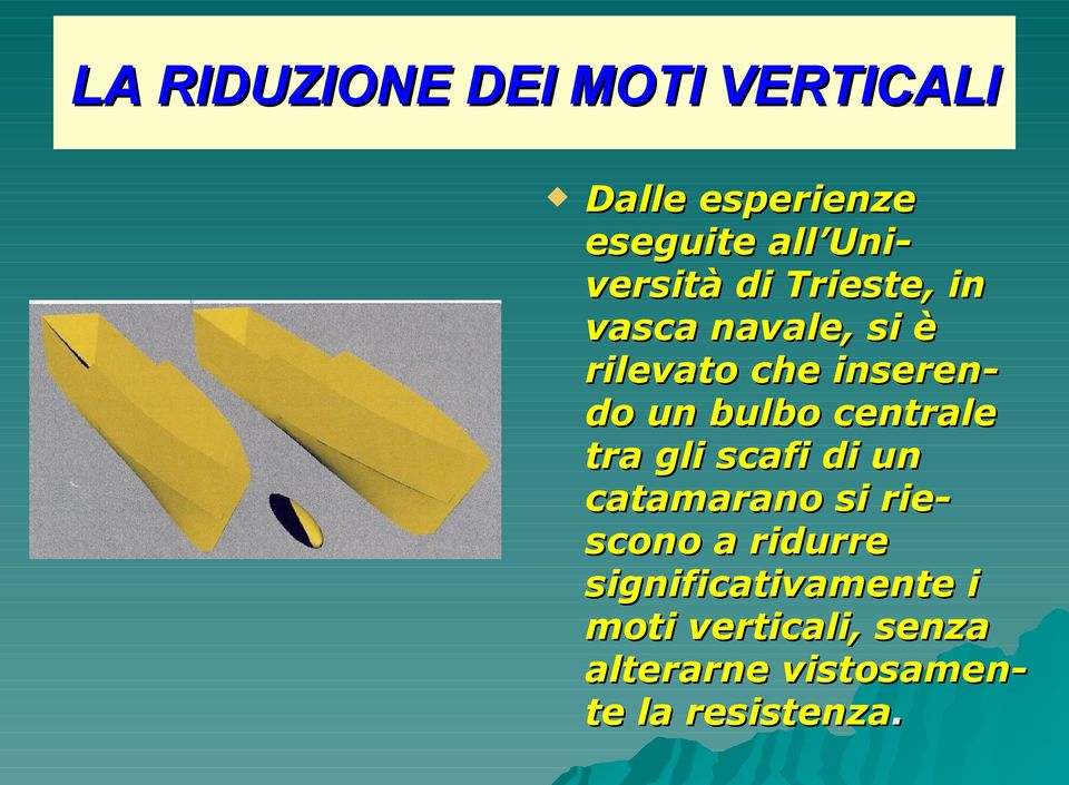 bulbo centrale tra gli scafi di un catamarano si riescono a ridurre