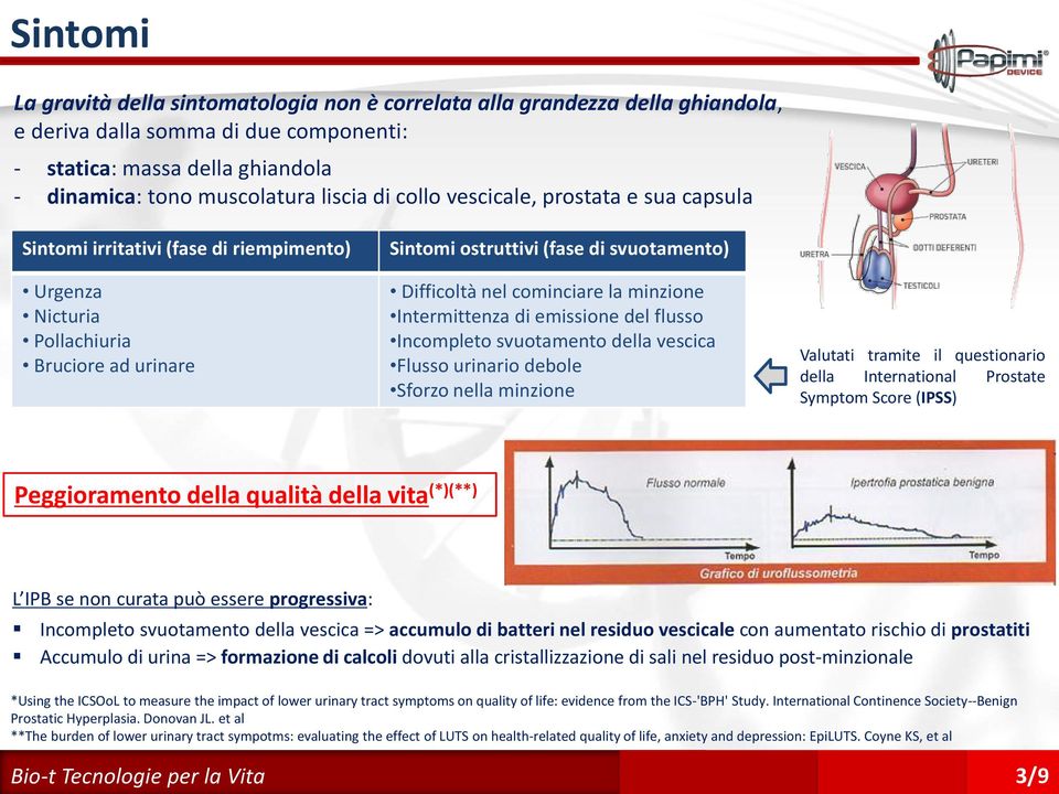 la minzione Intermittenza di emissione del flusso Incompleto svuotamento della vescica Flusso urinario debole Sforzo nella minzione Valutati tramite il questionario della International Prostate