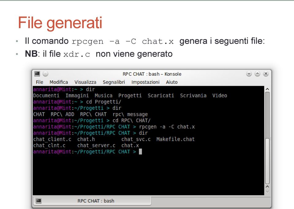 x genera i seguenti file: