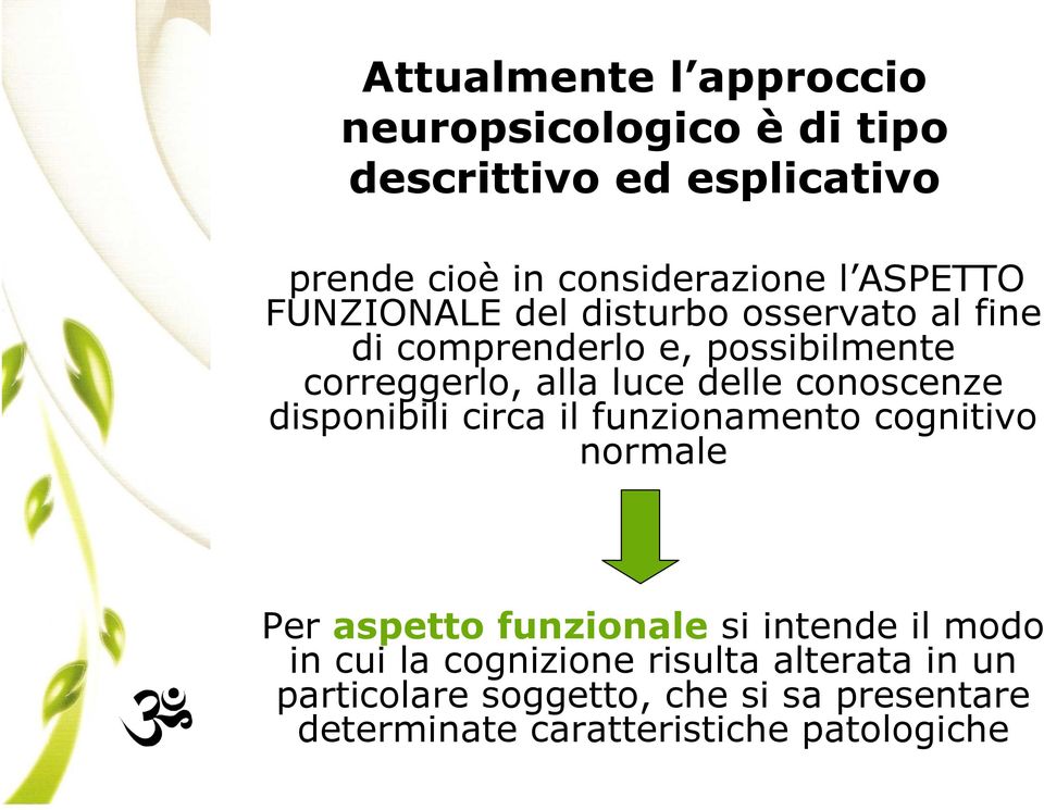 conoscenze disponibili circa il funzionamento cognitivo normale Per aspetto funzionale si intende il modo in cui