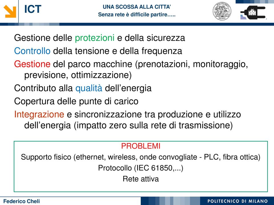 carico Integrazione e sincronizzazione tra produzione e utilizzo dell energia (impatto zero sulla rete di trasmissione)