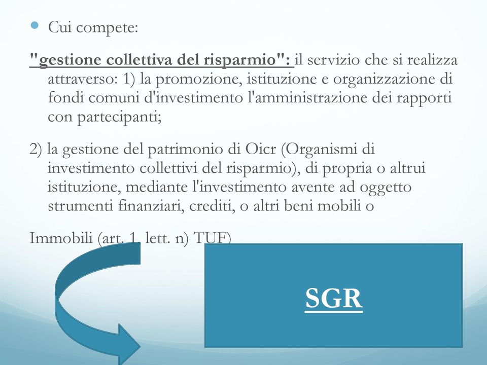 gestione del patrimonio di Oicr (Organismi di investimento collettivi del risparmio), di propria o altrui