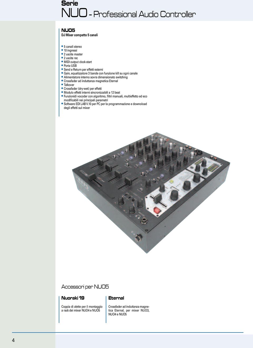 effetti interni sincronizzabili a 12 beat Funzionidi vocoder con algoritmo, filtri manuali, multieffetto ed eco modificabili nei principali parametri Software EDI LAB V.