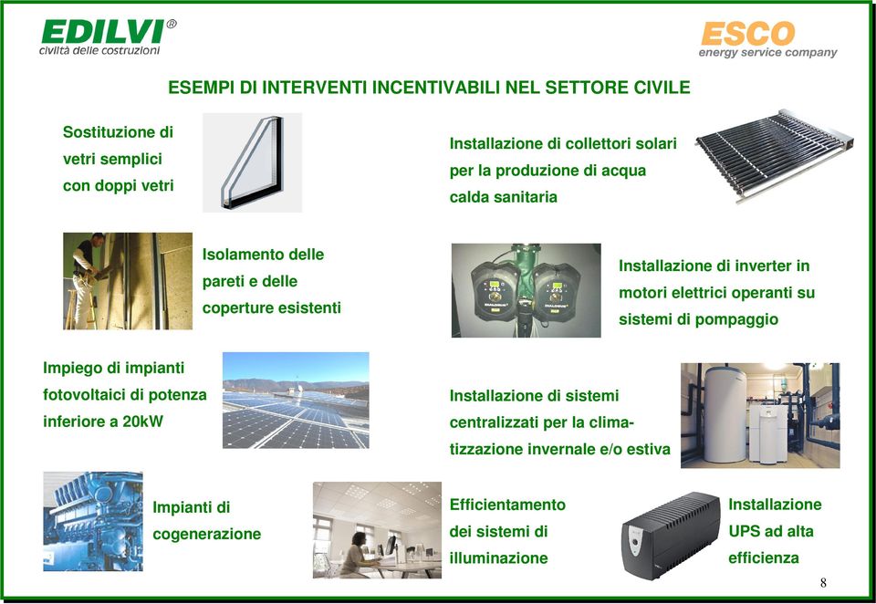 operanti su sistemi di pompaggio Impiego di impianti fotovoltaici di potenza inferiore a 20kW Installazione di sistemi centralizzati per la