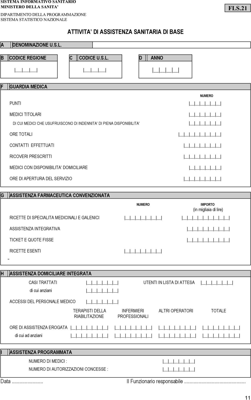 PIENA DISPONIBILITA ORE TOTALI CONTATTI EFFETTUATI RICOVERI PRESCRITTI MEDICI CON DISPONIBILITA DOMICILIARE ORE DI APERTURA DEL SERVIZIO NUMERO G ASSISTENZA FARMACEUTICA CONVENZIONATA NUMERO IMPORTO