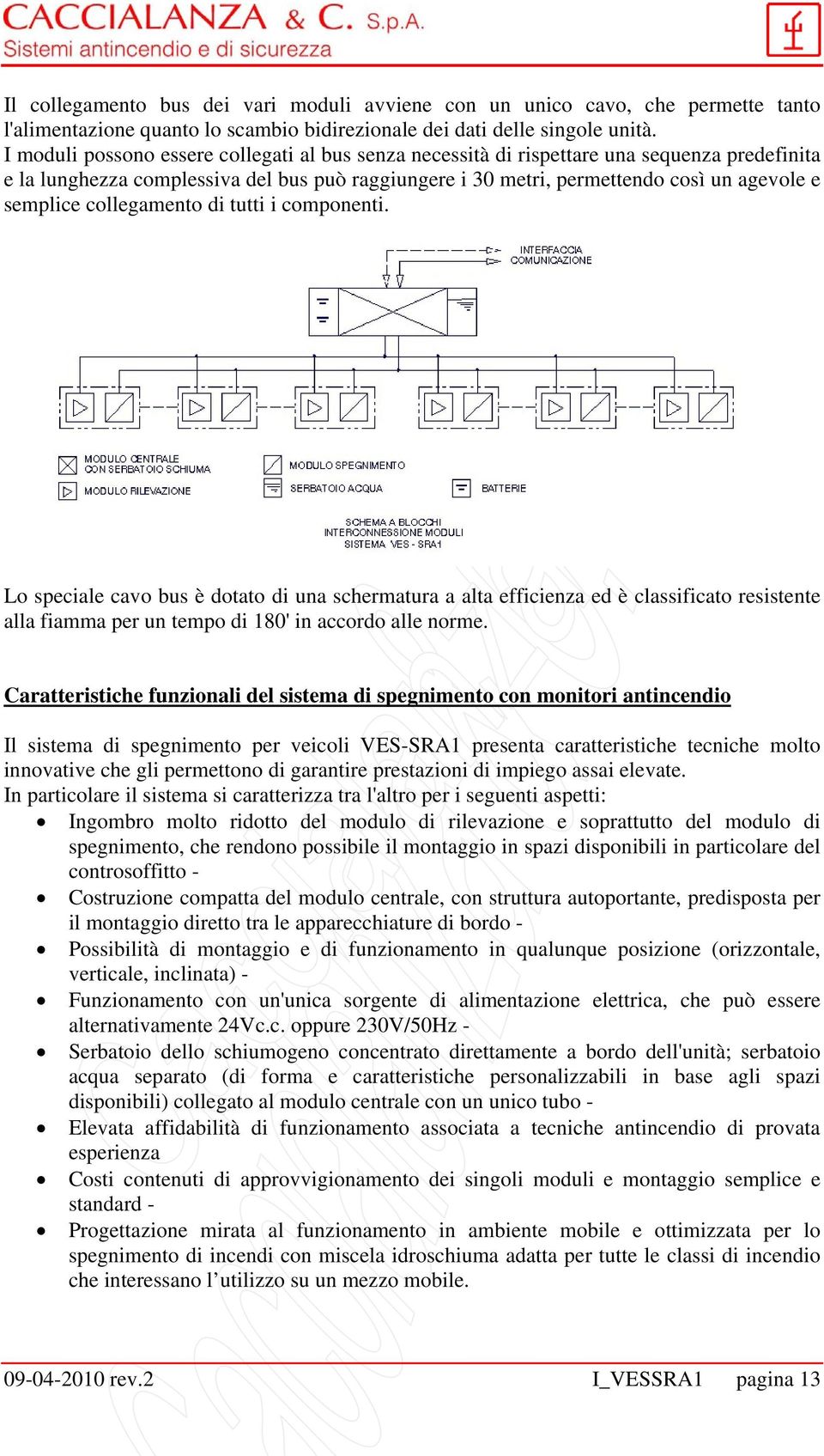 collegamento di tutti i componenti. Lo speciale cavo bus è dotato di una schermatura a alta efficienza ed è classificato resistente alla fiamma per un tempo di 180' in accordo alle norme.