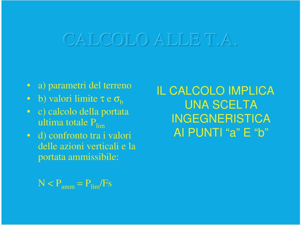 valori delle azioni verticali e la portata ammissibile: IL CALCOLO