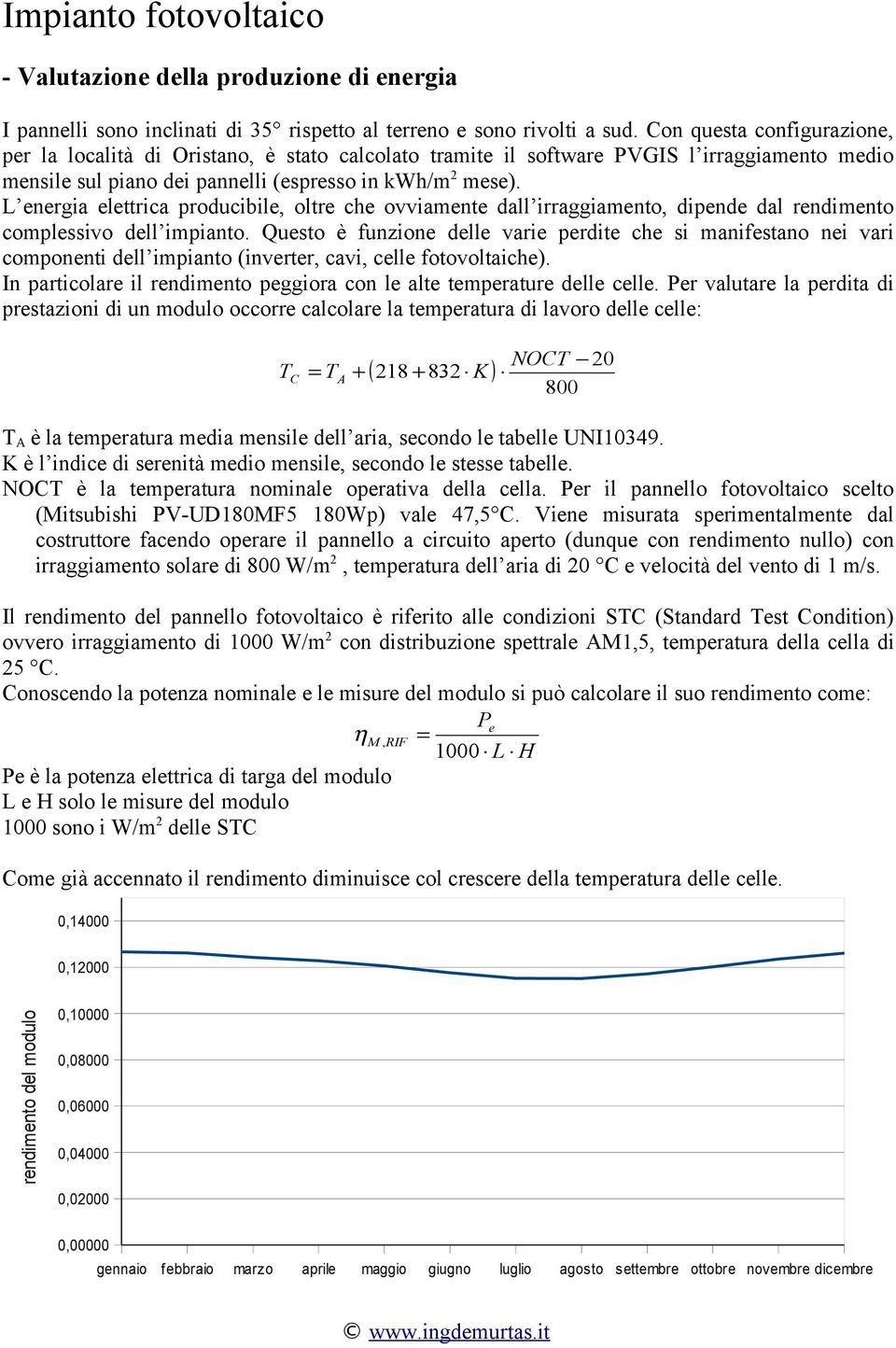 L energia elettrica producibile, oltre che ovviamente dall irraggiamento, dipende dal rendimento complessivo dell impianto.