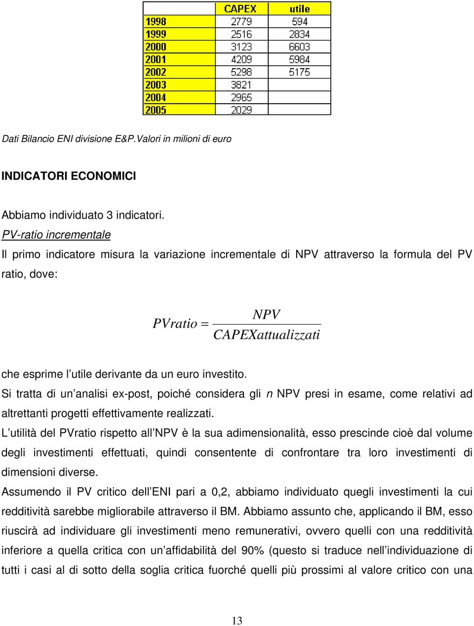 investito. Si tratta di un analisi ex-post, poiché considera gli n NPV presi in esame, come relativi ad altrettanti progetti effettivamente realizzati.