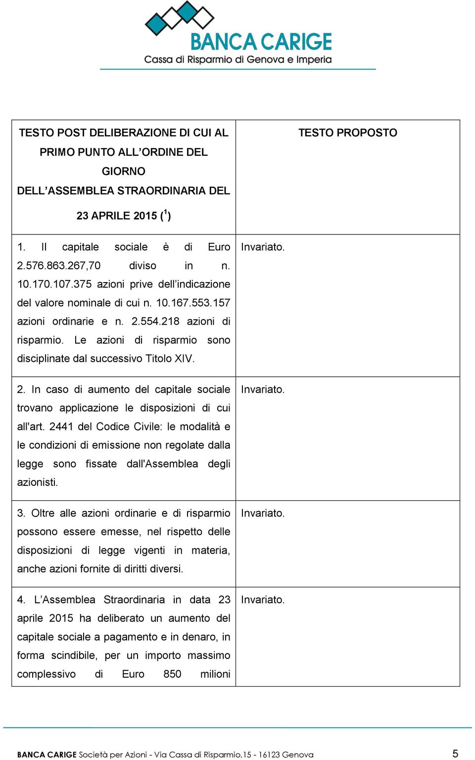 Le azioni di risparmio sono disciplinate dal successivo Titolo XIV. 2. In caso di aumento del capitale sociale trovano applicazione le disposizioni di cui all'art.