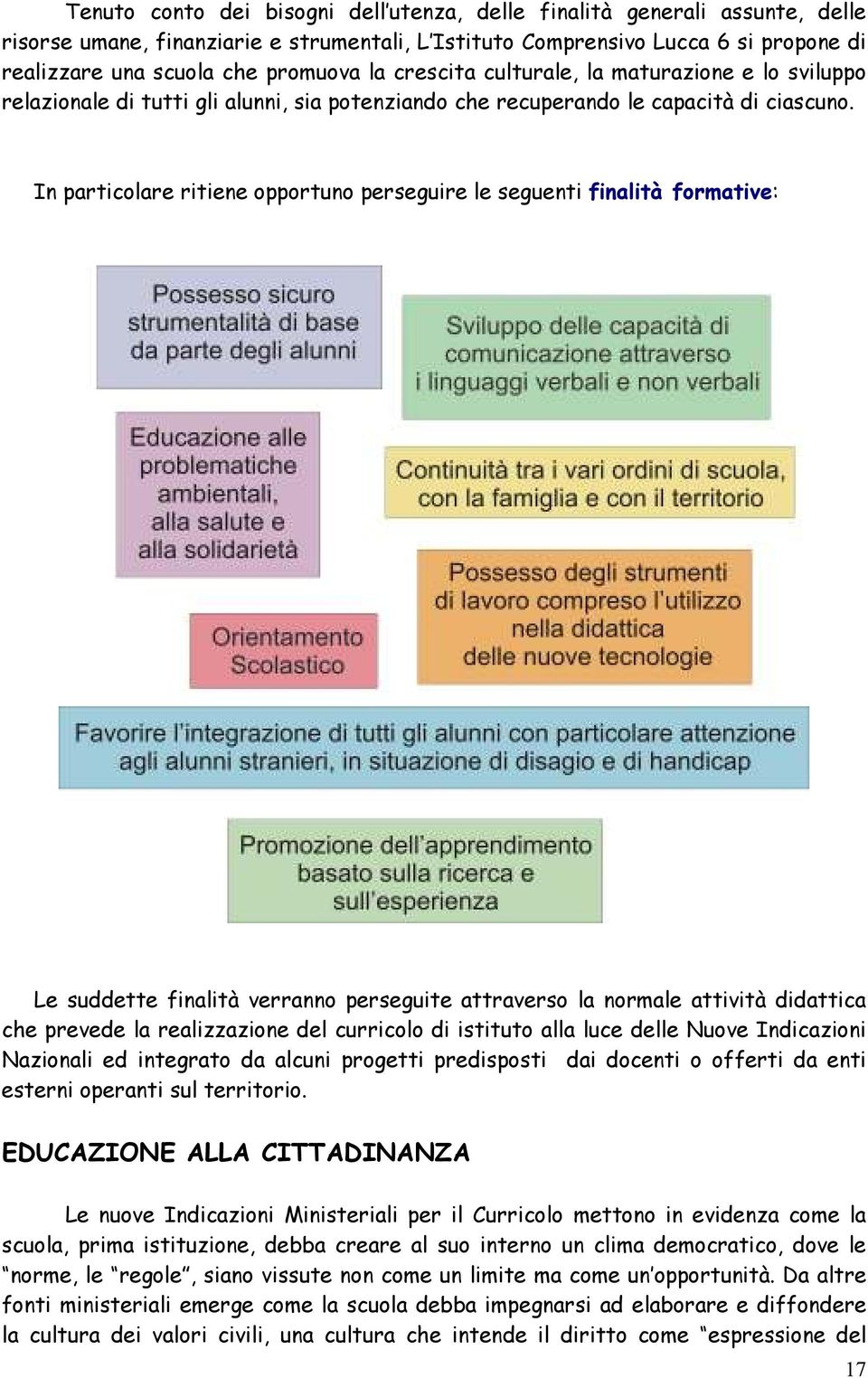 In particolare ritiene opportuno perseguire le seguenti finalità formative: Le suddette finalità verranno perseguite attraverso la normale attività didattica che prevede la realizzazione del