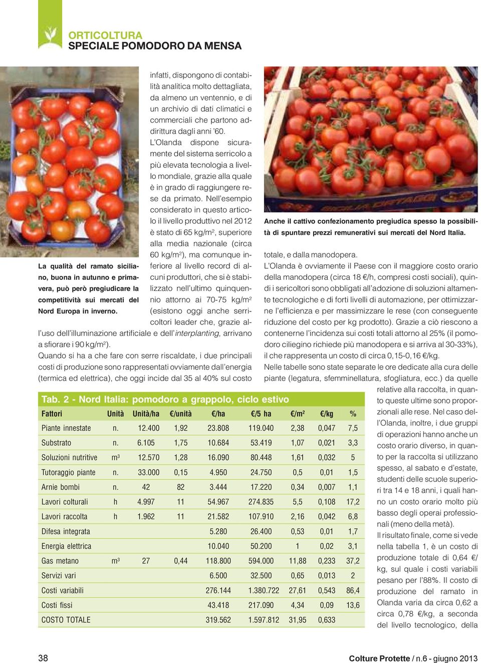 Nell esempio considerato in questo articolo il livello produttivo nel 2012 è stato di 65 kg/m 2, superiore alla media nazionale (circa 60 kg/m 2 ), ma comunque inferiore al livello record di al- La