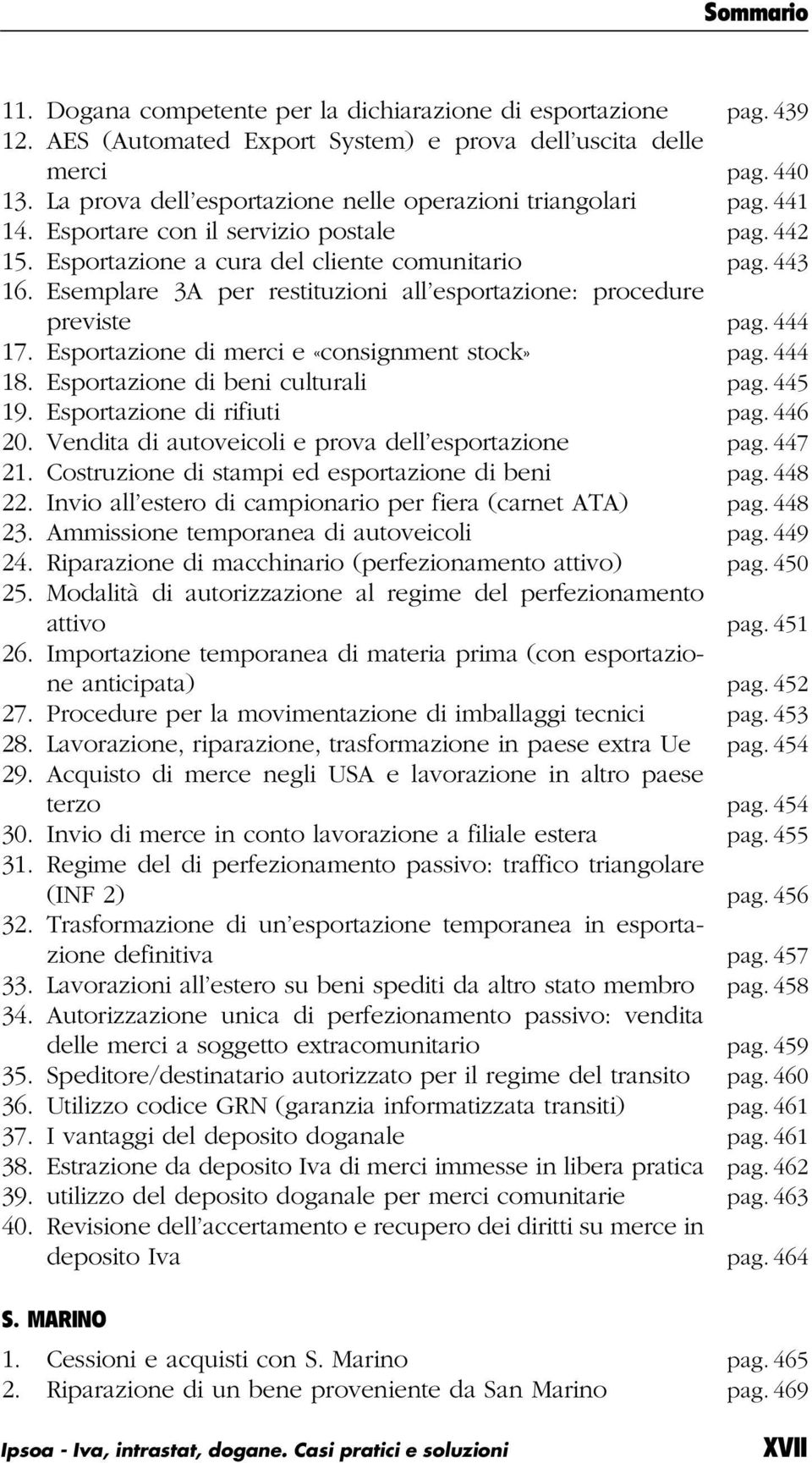 Esemplare 3A per restituzioni all esportazione: procedure previste pag. 444 17. Esportazione di merci e «consignment stock» pag. 444 18. Esportazione di beni culturali pag. 445 19.