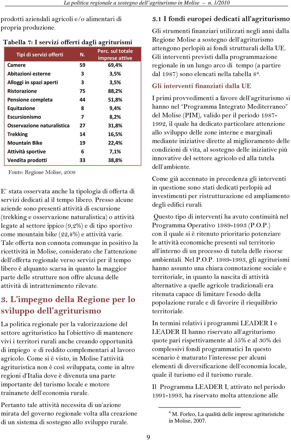 Osservazione naturalistica 27 31,8% Trekking 14 16,5% Mountain Bike 19 22,4% Attività sportive 6 7,1% Vendita prodotti 33 38,8% Fonte: Regione Molise, 2009 E stata osservata anche la tipologia di