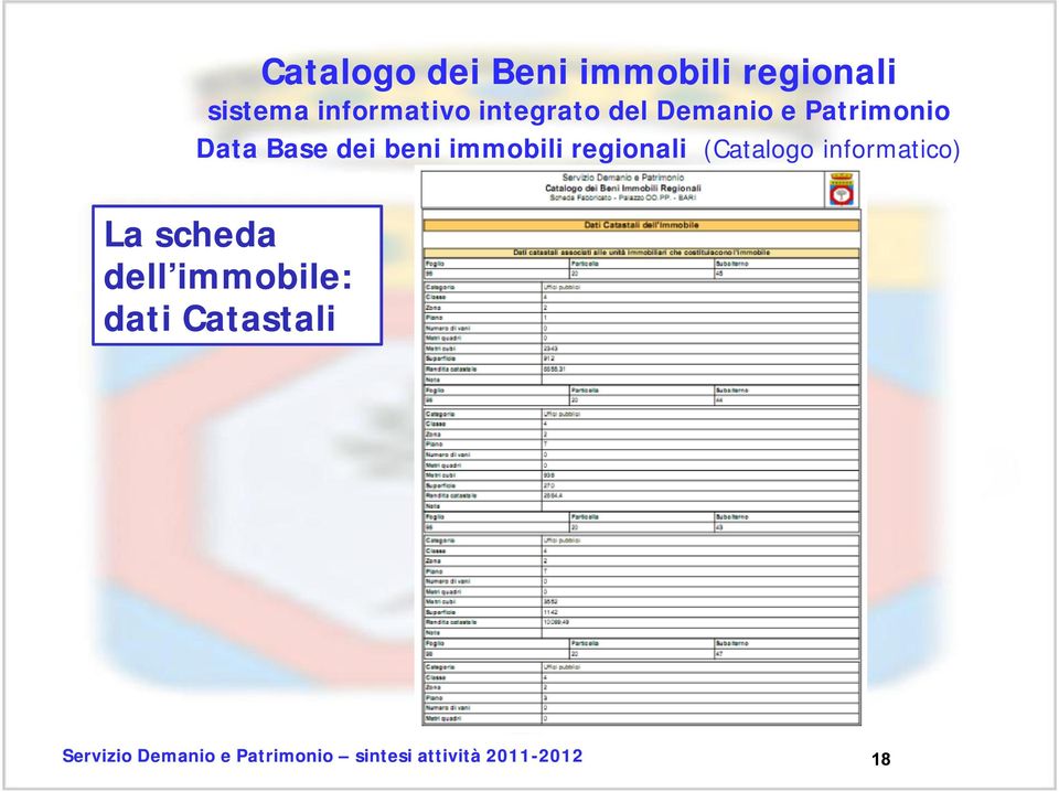 Data Base dei beni immobili regionali (Catalogo