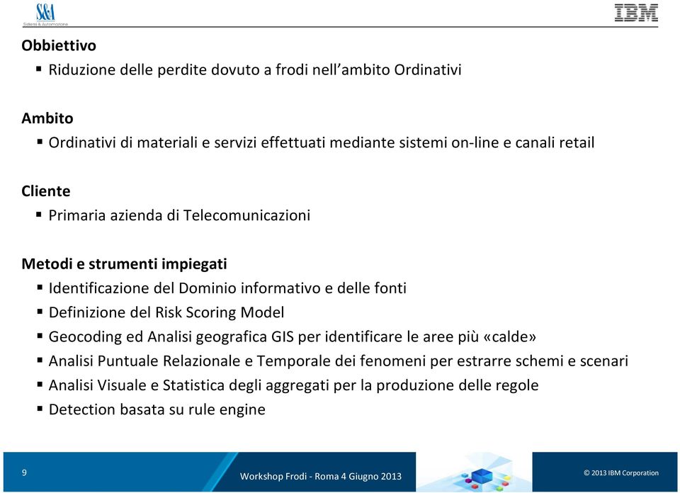 del Risk Scoring Model Geocoding ed Analisi geografica GIS per identificare le aree più «calde» Analisi Puntuale Relazionale e Temporale dei fenomeni per