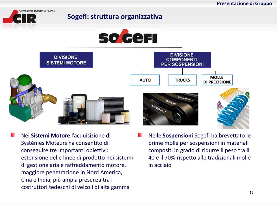 raffreddamento motore, maggiore penetrazione in Nord America, Cina e India, più ampia presenza tra i costruttori tedeschi di veicoli di alta gamma Nelle