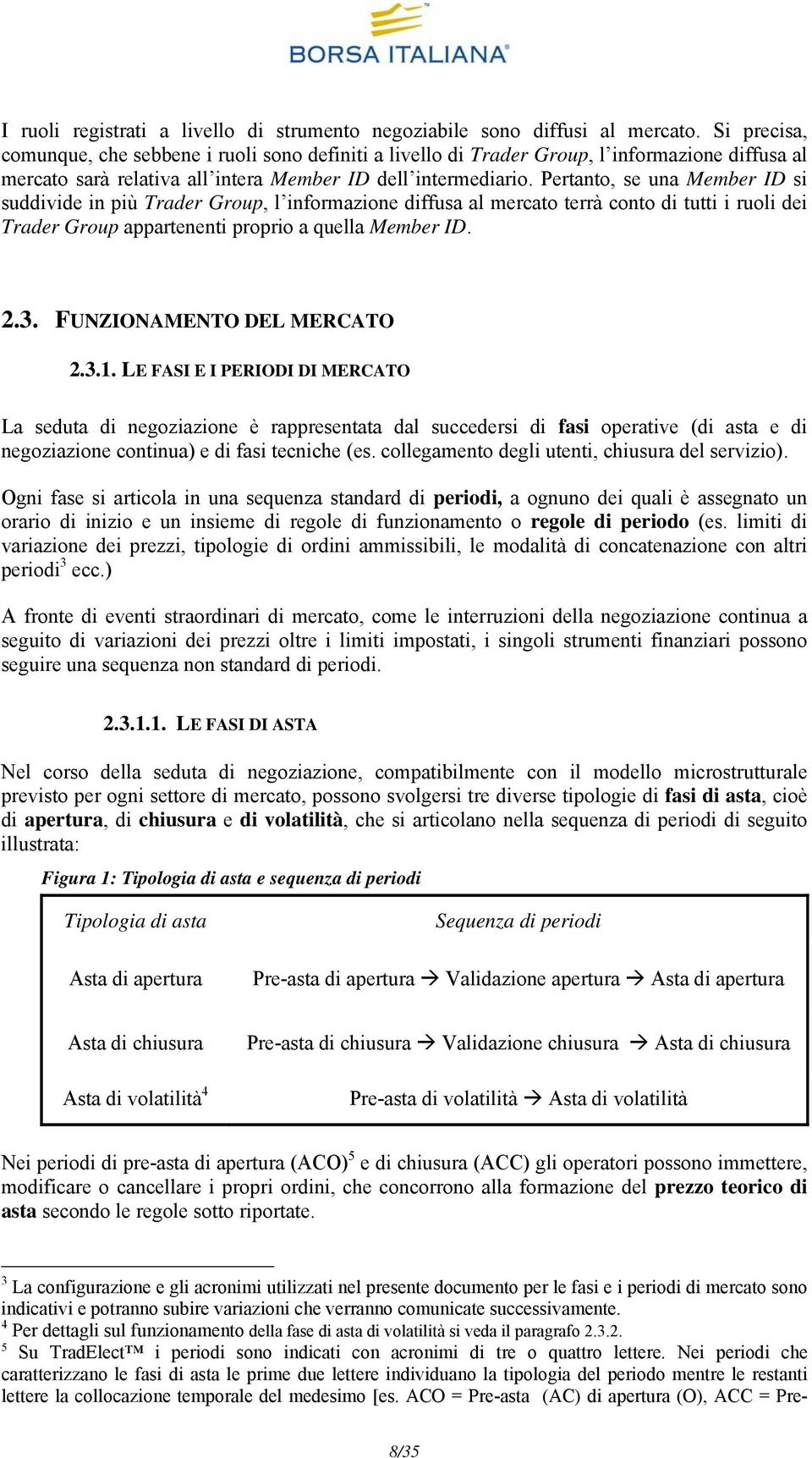 Pertanto, se una Member ID si suddivide in più Trader Group, l informazione diffusa al mercato terrà conto di tutti i ruoli dei Trader Group appartenenti proprio a quella Member ID. 2.3.