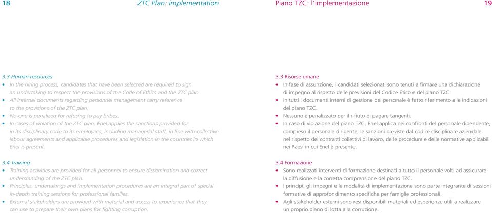 All internal documents regarding personnel management carry reference to the provisions of the ZTC plan. No-one is penalized for refusing to pay bribes.