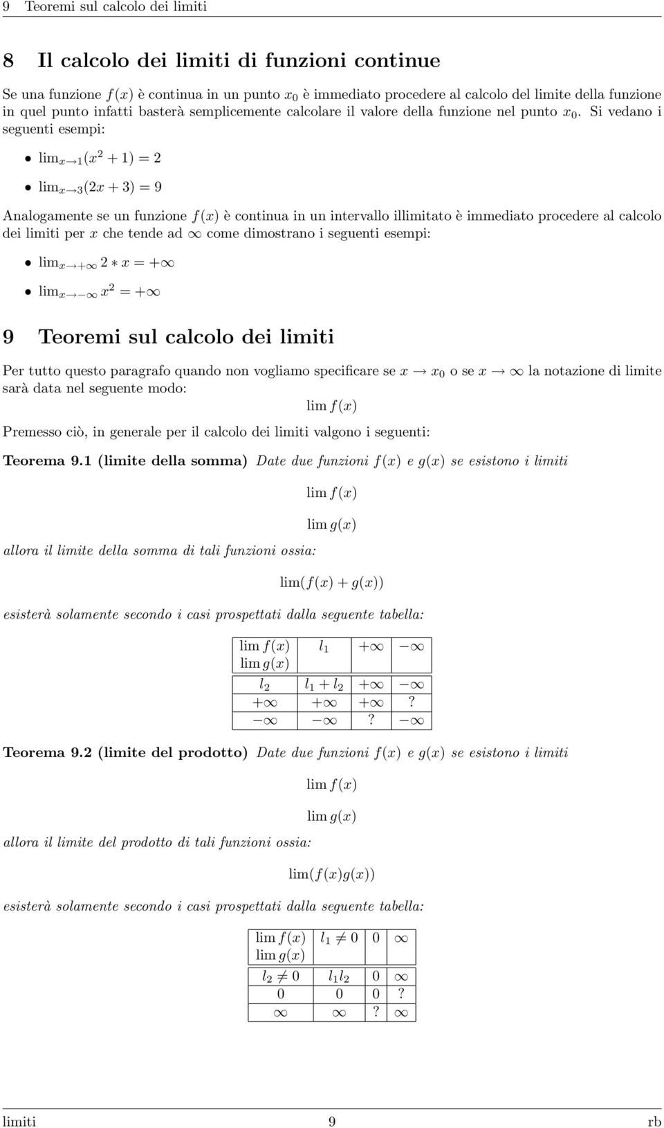 Si vedano i seguenti esempi: x 1 (x 2 + 1) = 2 x 3 (2x + 3) = 9 Analogamente se un funzione f(x) è continua in un intervallo ilitato è immediato procedere al calcolo dei iti per x che tende ad come