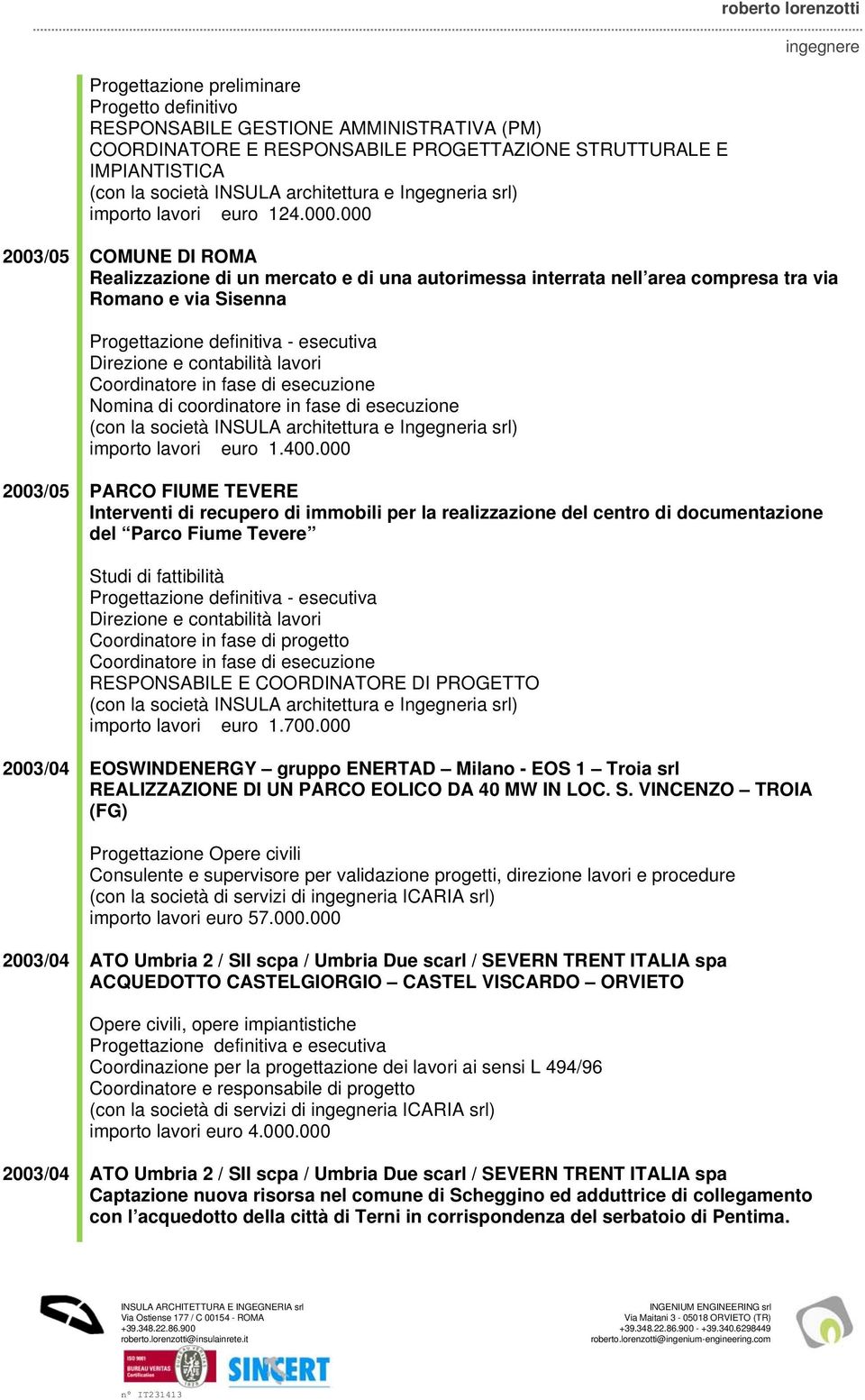 000 roberto lorenzotti 2003/05 COMUNE DI ROMA Realizzazione di un mercato e di una autorimessa interrata nell area compresa tra via Romano e via Sisenna Progettazione definitiva - esecutiva Direzione