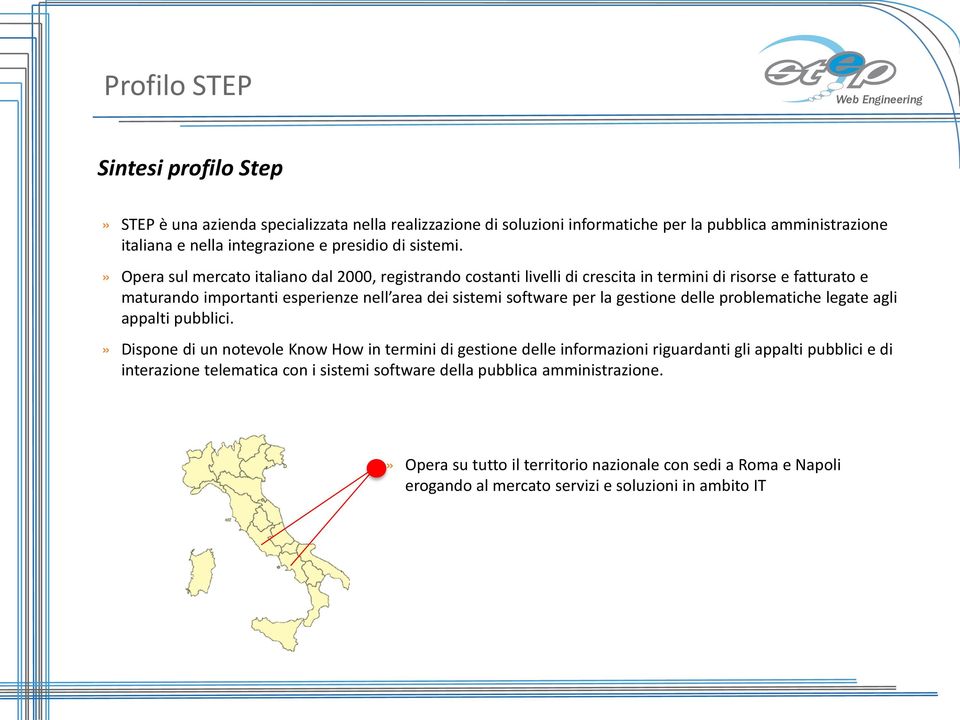 » Opera sul mercato italiano dal 2000, registrando costanti livelli di crescita in termini di risorse e fatturato e maturando importanti esperienze nell area dei sistemi software per la