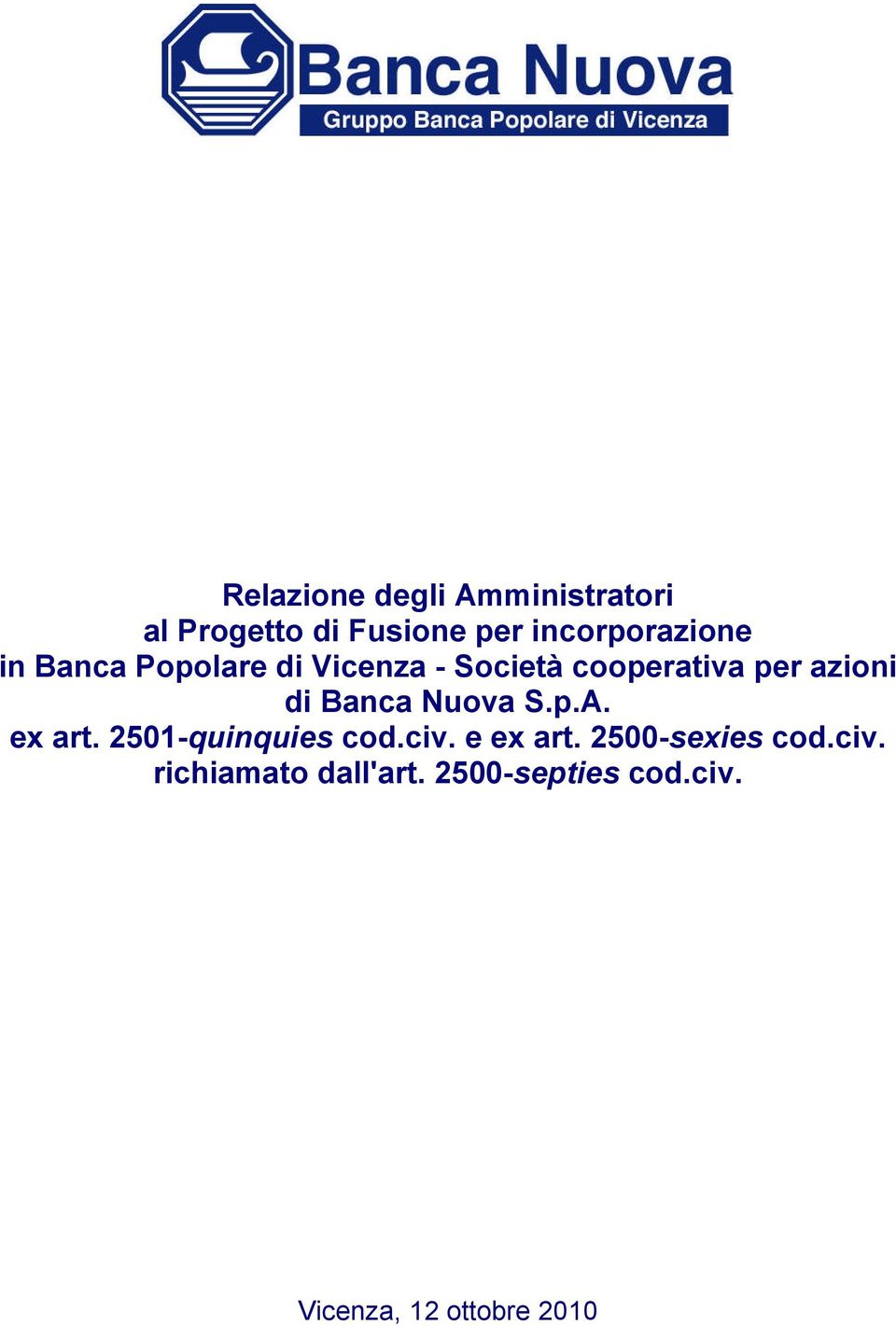 azioni di Banca Nuova S.p.A. ex art. 2501-quinquies cod.civ. e ex art.