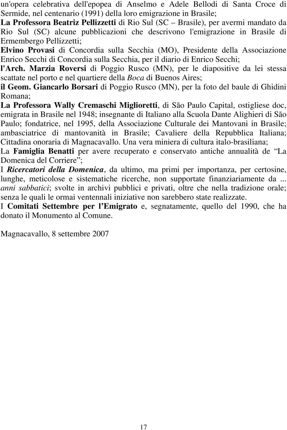 Associazione Enrico Secchi di Concordia sulla Secchia, per il diario di Enrico Secchi; l'arch.