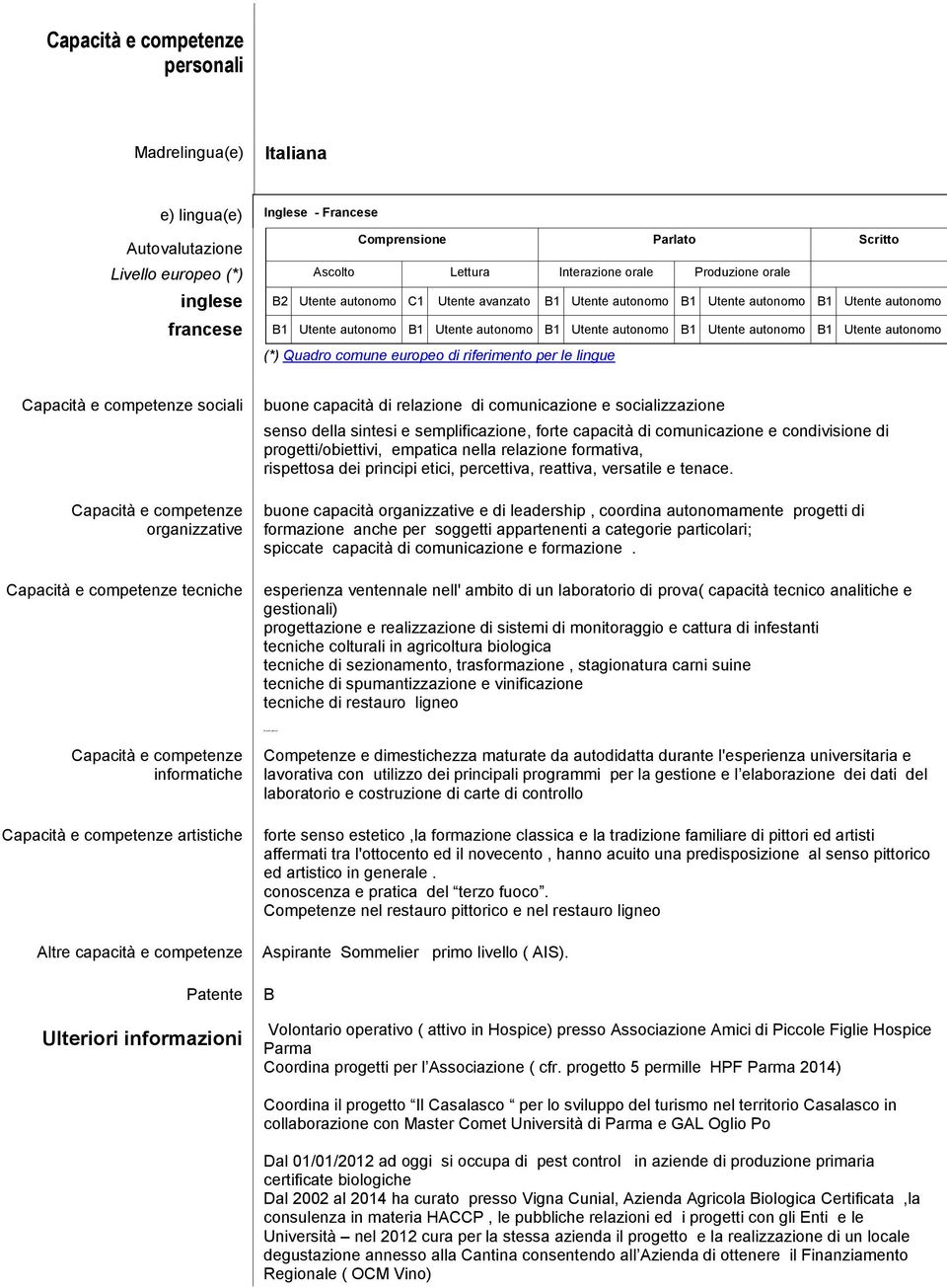 Utente autonomo (*) Quadro comune europeo di riferimento per le lingue sociali organizzative tecniche buone capacità di relazione di comunicazione e socializzazione senso della sintesi e