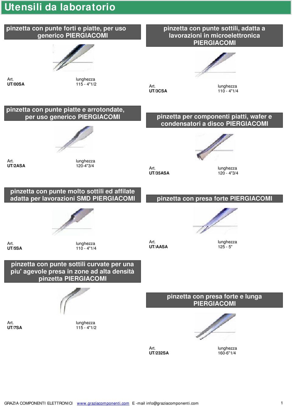 sottili ed affilate adatta per lavorazioni SMD PIERGIACOMI pinzetta con presa forte PIERGIACOMI UT/5SA 110-4"1/4 UT/AASA 125-5" pinzetta con punte sottili curvate per una piu' agevole presa in zone