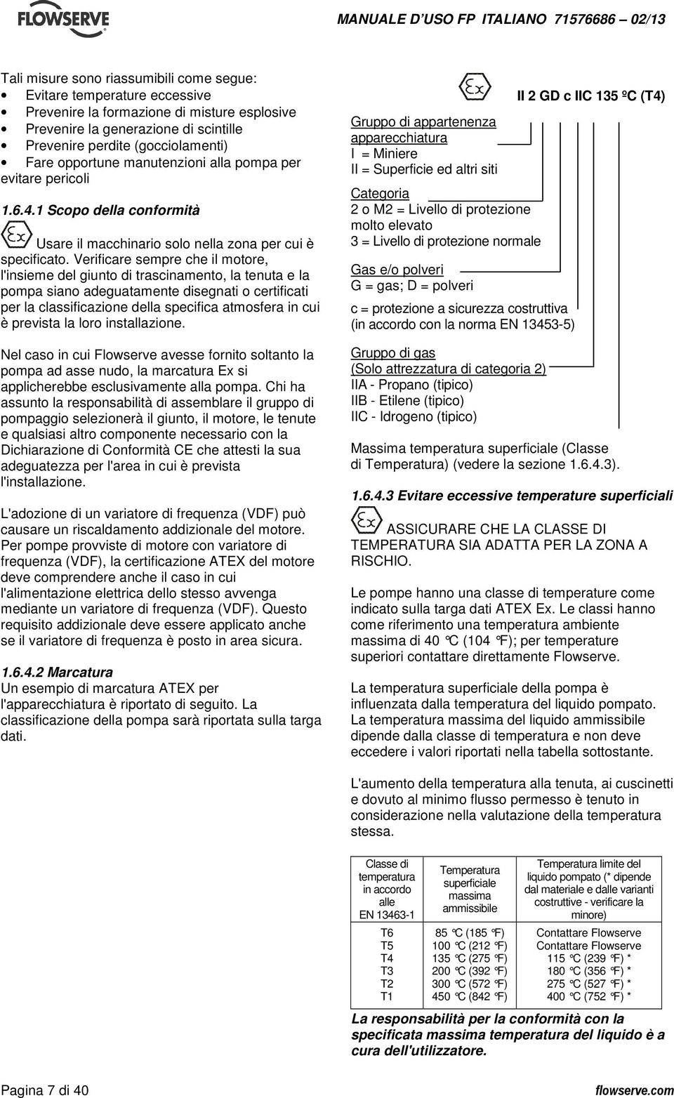 Verificare sempre che il motore, l'insieme del giunto di trascinamento, la tenuta e la pompa siano adeguatamente disegnati o certificati per la classificazione della specifica atmosfera in cui è