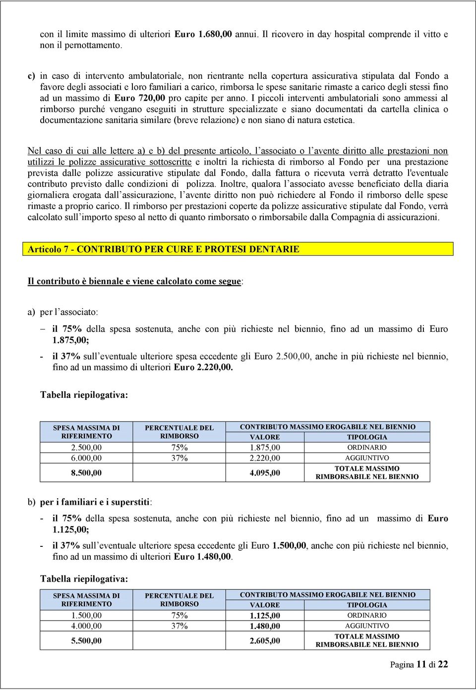 carico degli stessi fino ad un massimo di Euro 720,00 pro capite per anno.