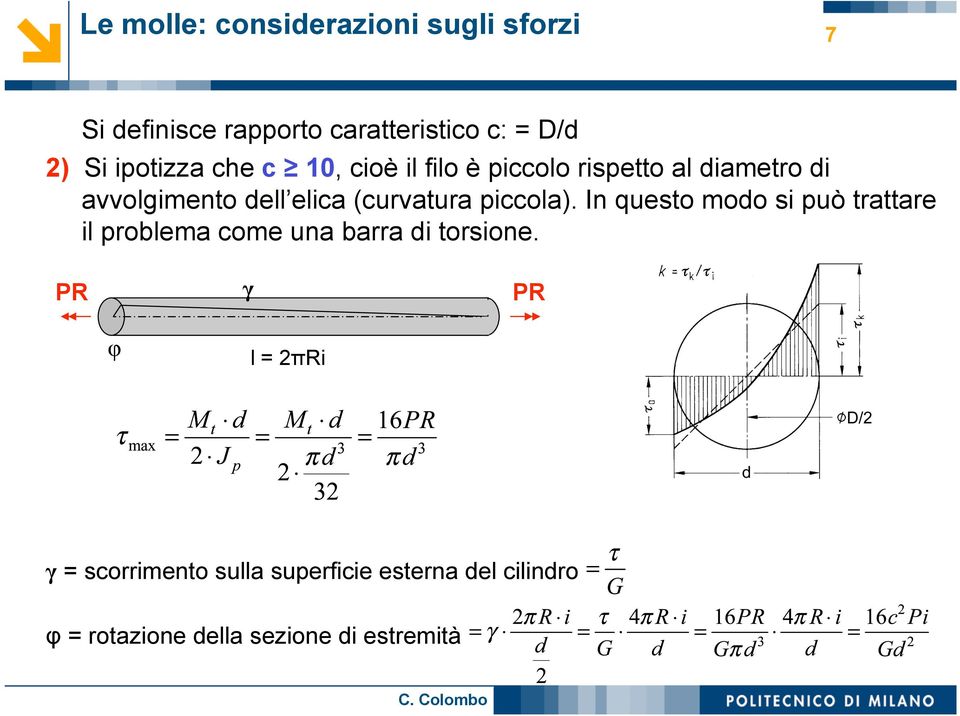 (curvatura piccola). In questo modo si può trattare il problema come una barra di torsione.