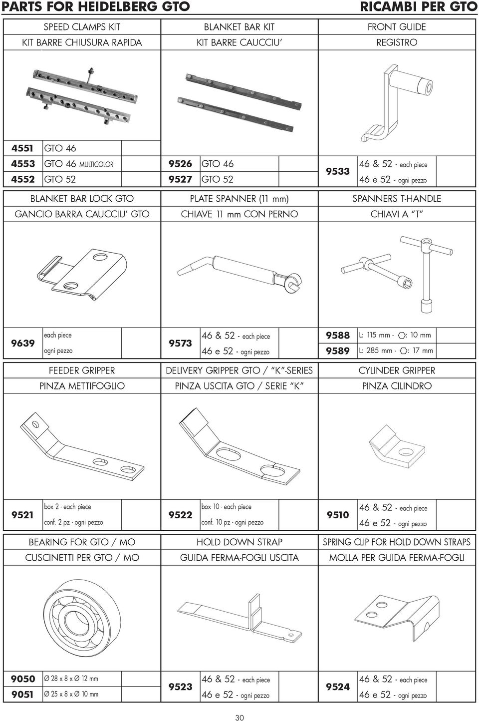 mm - : 10 mm L: 285 mm - : 17 mm FEEDER GRIPPER PINZA METTIFOGLIO DELIVERY GRIPPER GTO / K -SERIES PINZA USCITA GTO / SERIE K CYLINDER GRIPPER PINZA CILINDRO box 2-9521 9522 conf.