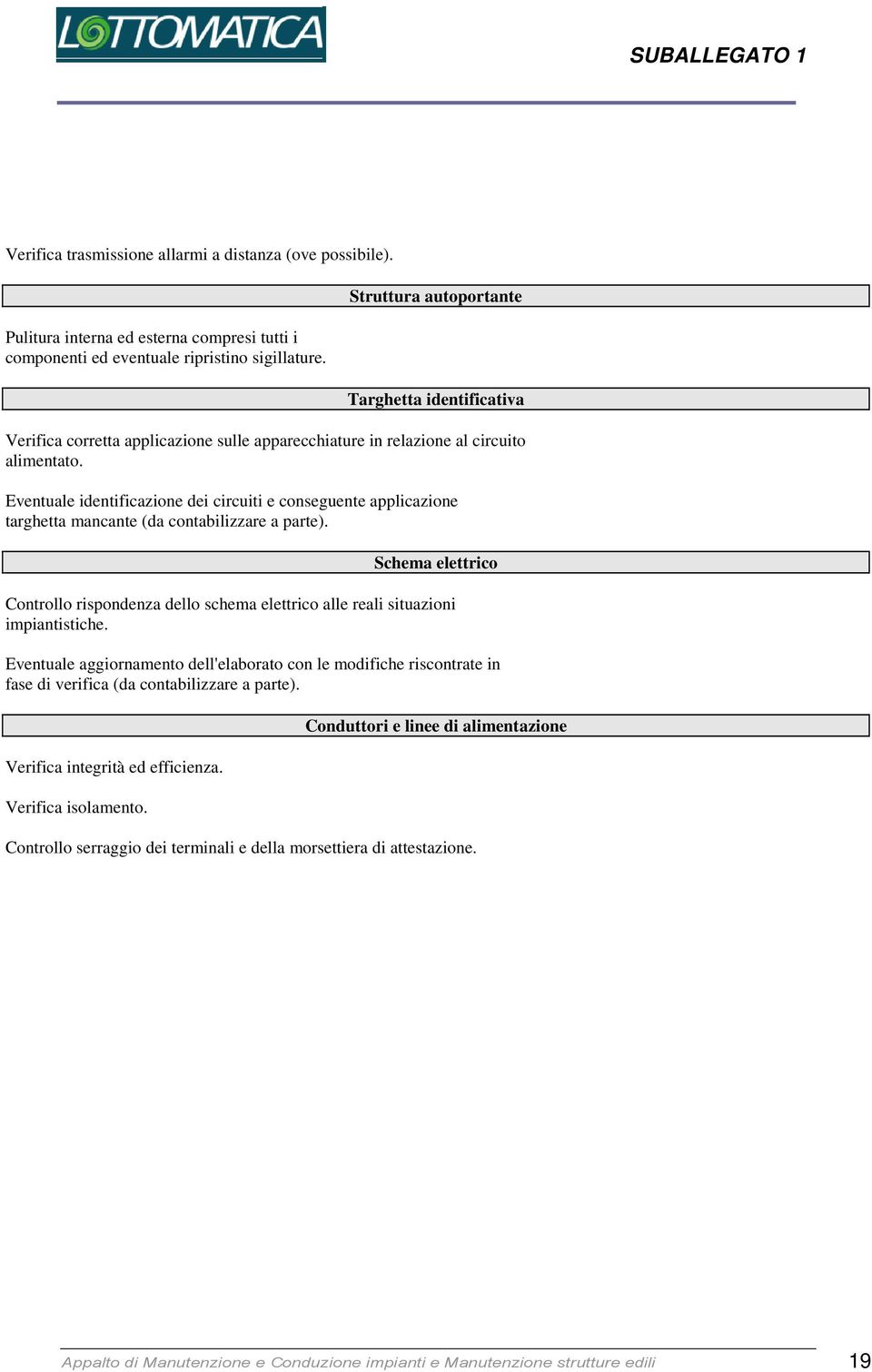 Eventuale identificazione dei circuiti e conseguente applicazione targhetta mancante (da contabilizzare a parte).