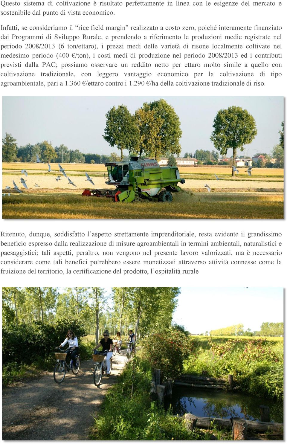 periodo 2008/2013 (6 ton/ettaro), i prezzi medi delle varietà di risone localmente coltivate nel medesimo periodo (400 /ton), i costi medi di produzione nel periodo 2008/2013 ed i contributi previsti