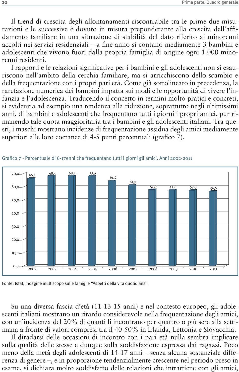 situazione di stabilità del dato riferito ai minorenni accolti nei servizi residenziali a fine anno si contano mediamente 3 bambini e adolescenti che vivono fuori dalla propria famiglia di origine