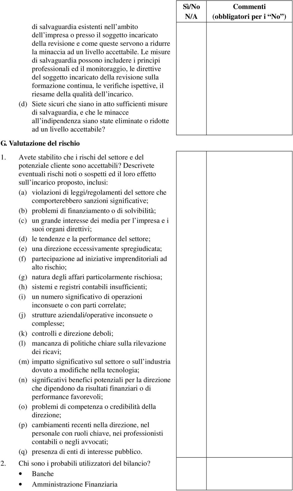 riesame della qualità dell incarico. (d) Siete sicuri che siano in atto sufficienti misure di salvaguardia, e che le minacce all indipendenza siano state eliminate o ridotte ad un livello accettabile?