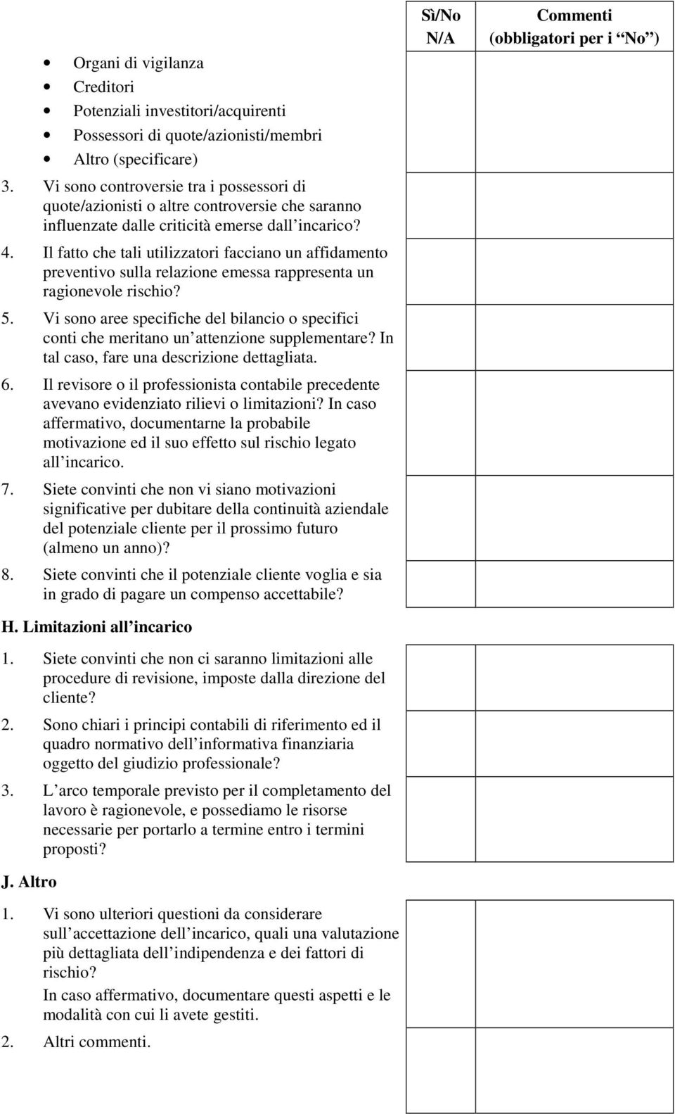 Il fatto che tali utilizzatori facciano un affidamento preventivo sulla relazione emessa rappresenta un ragionevole rischio? 5.